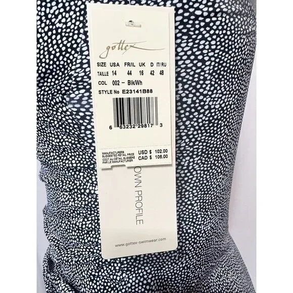 Profile By Gottex NWT Sz 14 Black White Colette V-Neck Halter Tankini Swim Top